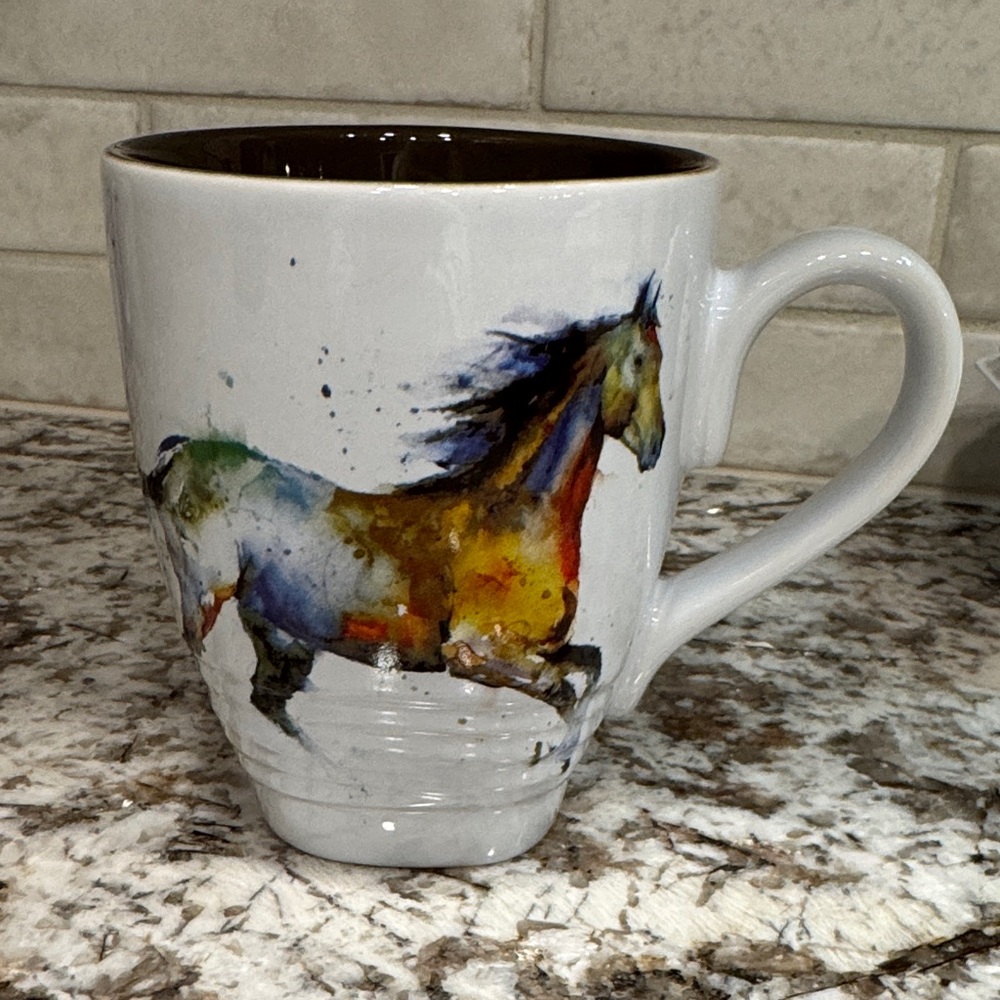 Ceramic Mug with Multicolor Watercolor Horse - White